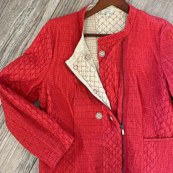 Santorelli Italian Made Red Quilted Zip Front Jacket - Picture 7 of 9
